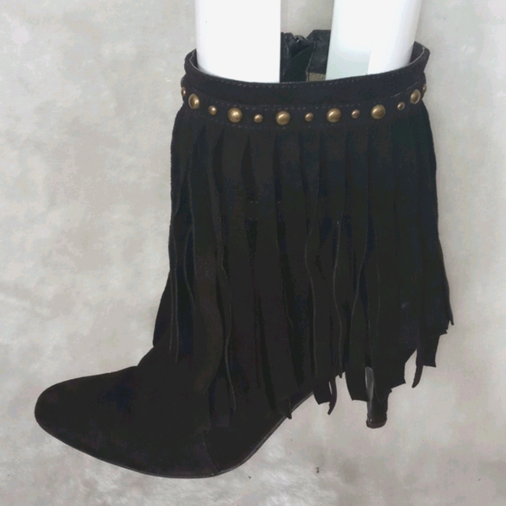 Jeffrey Campbell chocolate fringed ankle boot 10